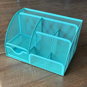 Turquoise Mesh Desk Organizer - Multi-Compartment Home Storage